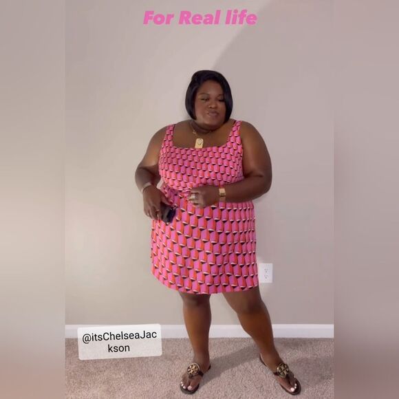 Diane Von Furstenberg DVF NWT Womens Plus 28 Pink Black Geometric Mini 70s Dress - Picture 4 of 16